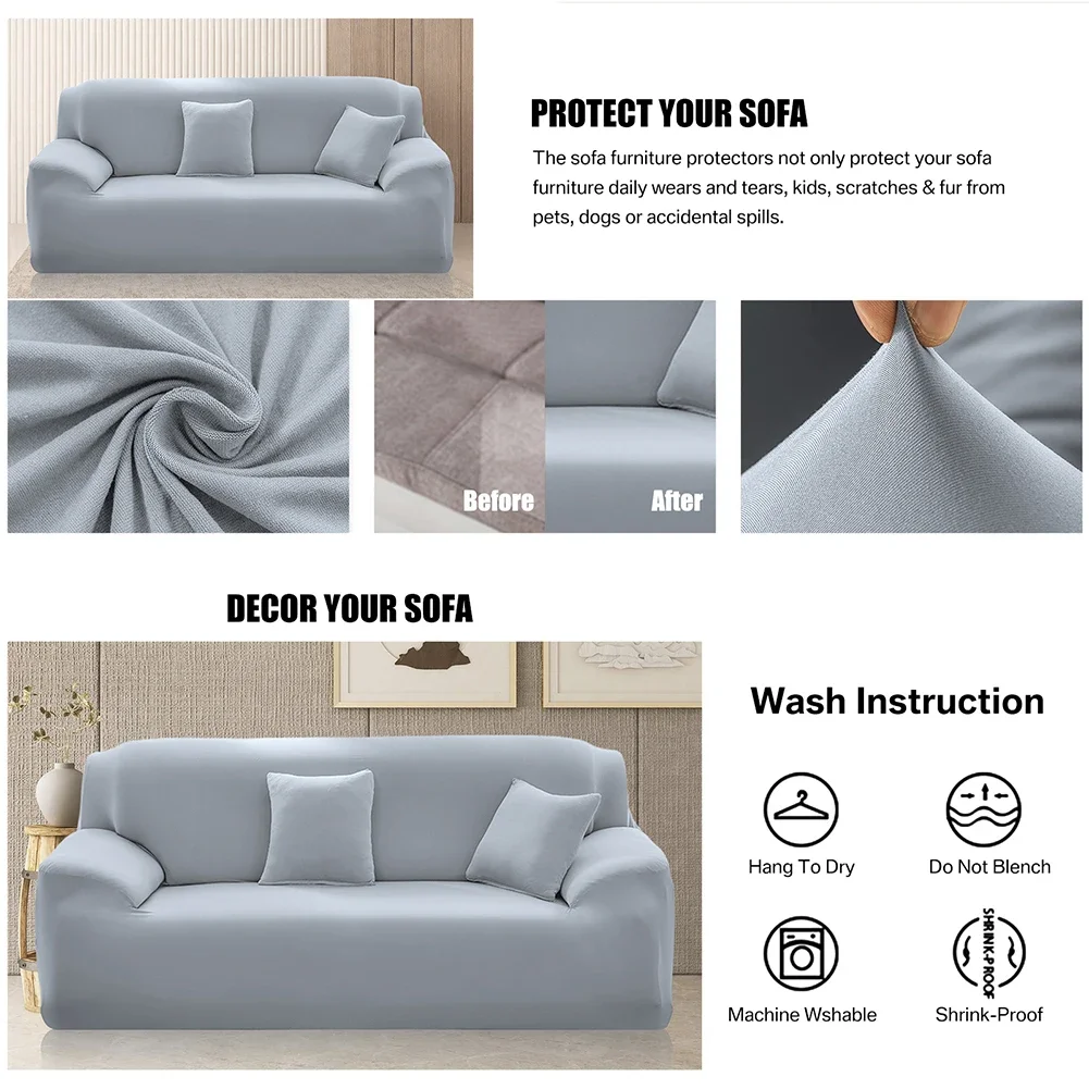 Elegant Elastic Sofa Slipcovers - Solid Color Milk Silk for Living Room Furniture Protection