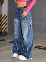 Nouveau jean droit tendance Y2K cinq étoiles pour fille, taille élastique, tissu confortable, adapté à toutes les saisons à porter. 4