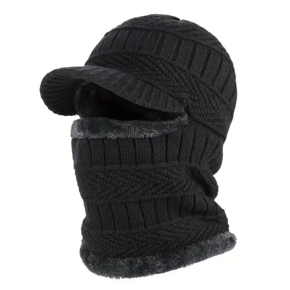 New Woolen Yarn Skullies Beanies Hats Warm Ring Scarf With Brim Winter Beanies Thickening Windproof Men Balaclava Cycling