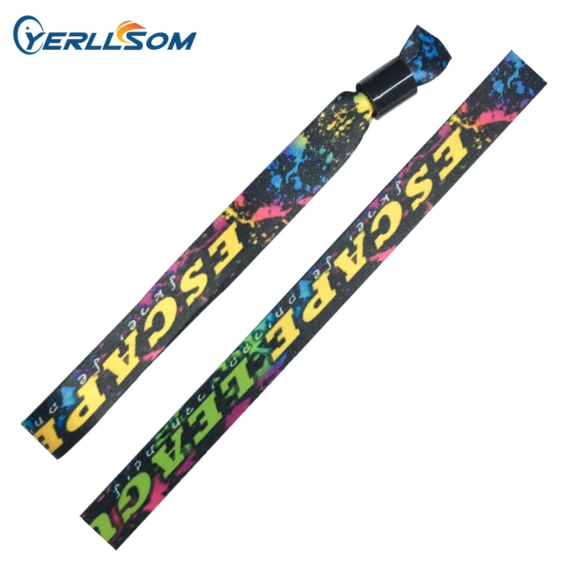 YERLLSOM 저렴한 맞춤형 로고 인쇄 폴리에스터 우븐 손목 밴드, 축제 이벤트 디자인 로고, 파티용 맞춤형 손목 밴드, 묶음당 100 개