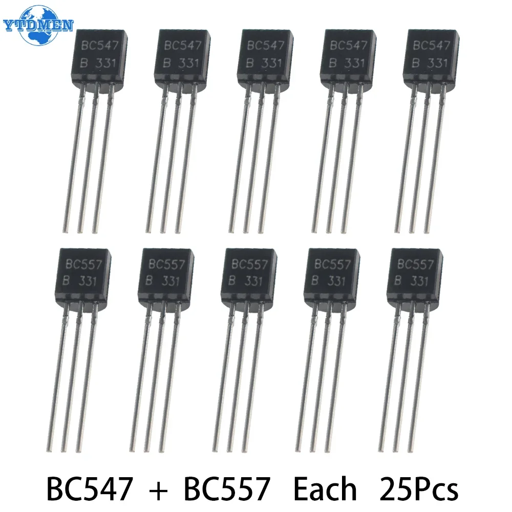 50PCS Transistors BC547+BC557 each 25pcs Transistor Kit bc557 bc547 Transistor NPN PNP DIY Electronic Kit