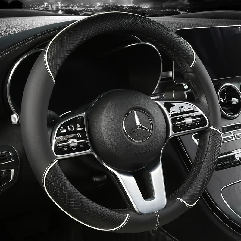 Leather Car Steering Wheel Cover Anti Slip Three Dimensional