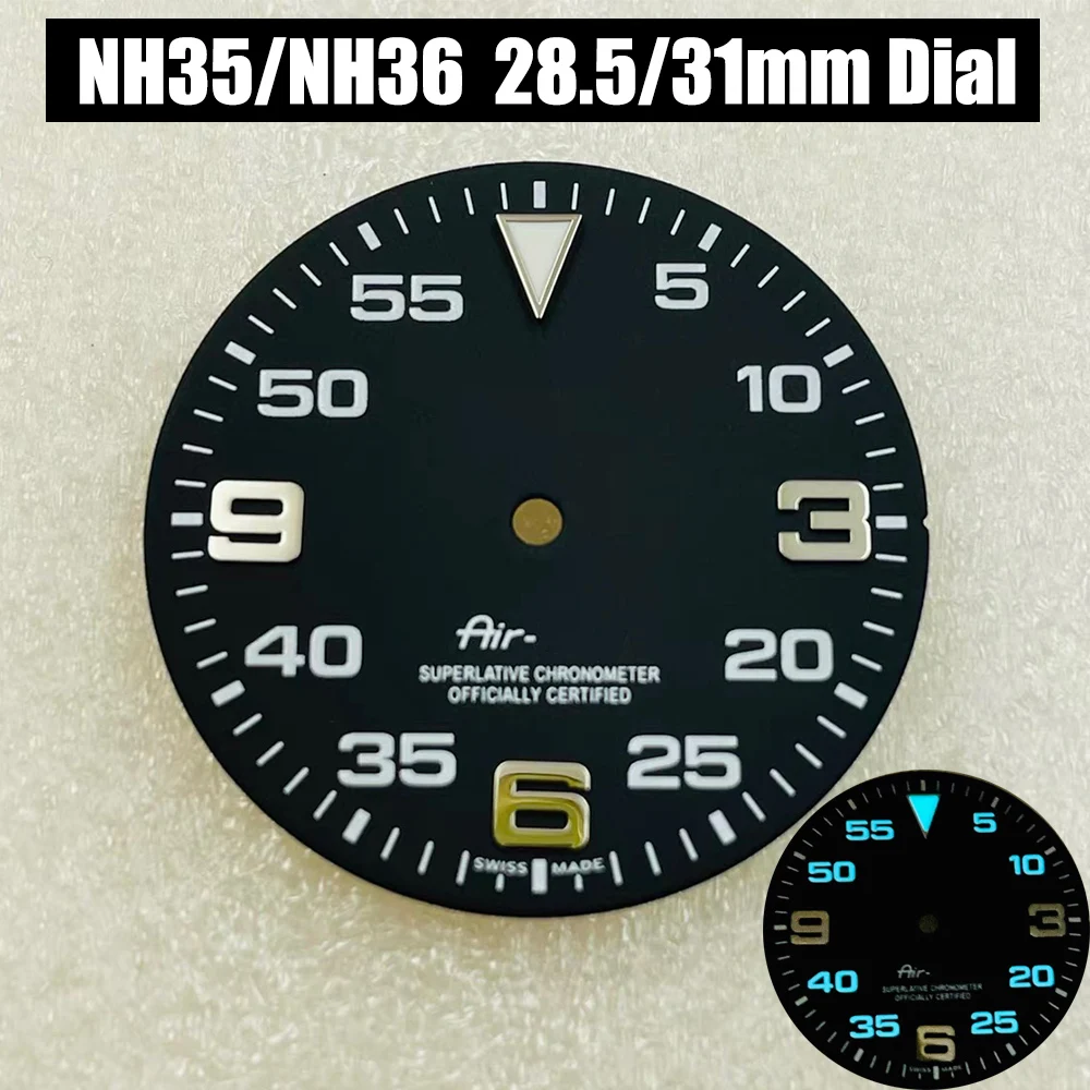 

Аксессуары для часового циферблата NH35/NH36, 28,5 мм/31 мм, синее свечение, подходит для установки в виде короны на механическом свете 3/3, 8