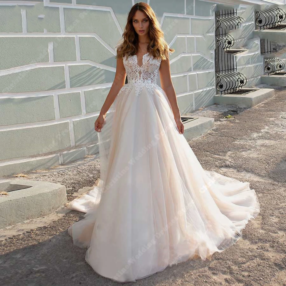 vintage off the shoulder wedding dresses three quarter sleeves a line bridal gowns lace appliques tulle robes vestidos de novia New Graceful Women Wedding Dresses Lace Appliques A-Line Bridal Gowns Sleeveless Wide Shoulder Straps Vintage Vestidos De Novia