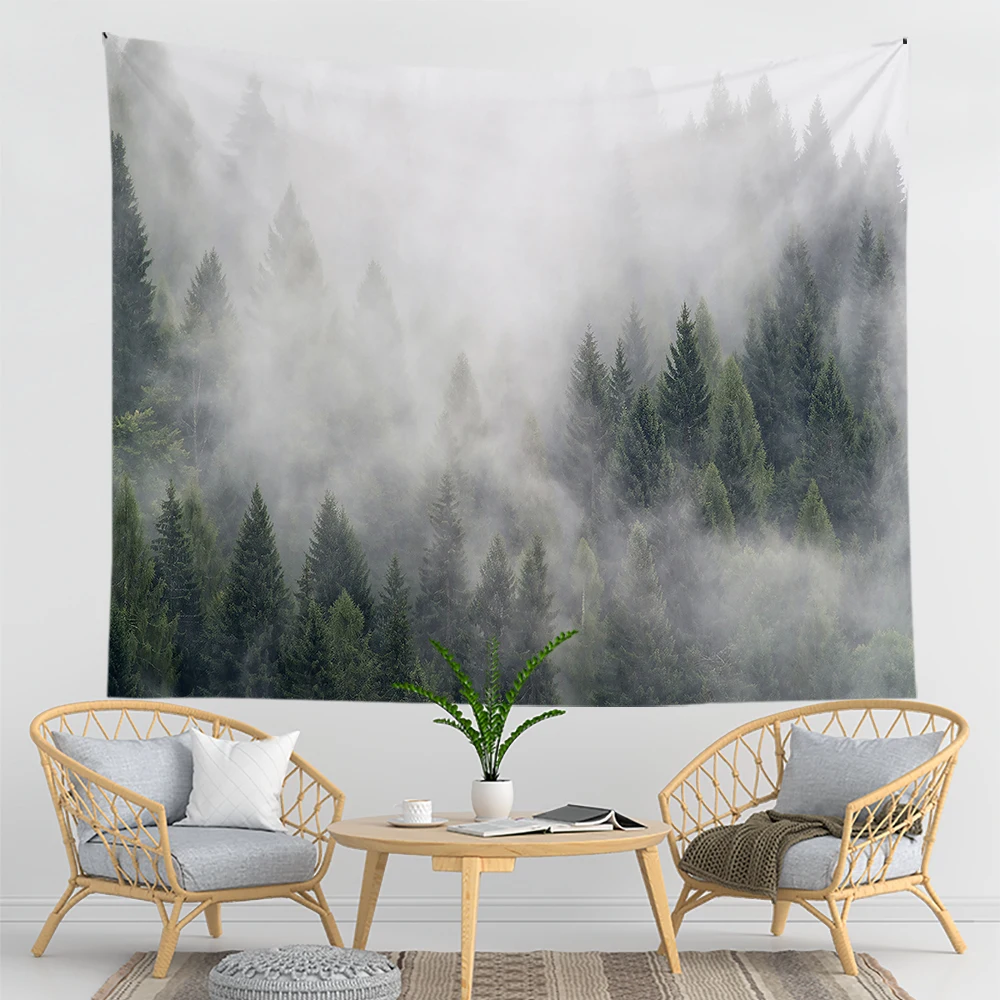

Fog Mountains Psychedelic Tapestry Forest Wall Hanging Witchcraft Tapestries Dormitory Living Room Bedroom Decor Hanging Curtain