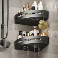 2pcs No-Drill Wall-Mounted Corner Shelf - Durable ABS Bathroom Storage Rack for Sink, Toilet, and Shower Organization 1