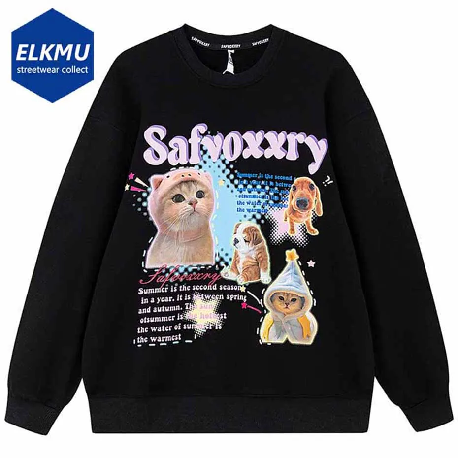 

Men Streetwear Sweatshirt Y2K Oversized Pullover Funny Cat Graphic Casual Sweatshirt 2023 Harajuku Hip Hop Sweatshirt Unisex