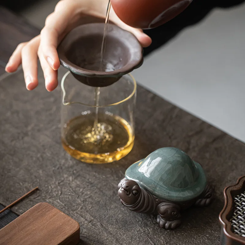 Tea Pet Ornaments Ceramic Little Turtle Tea set Filter Handmade Sculpture Home Decoration