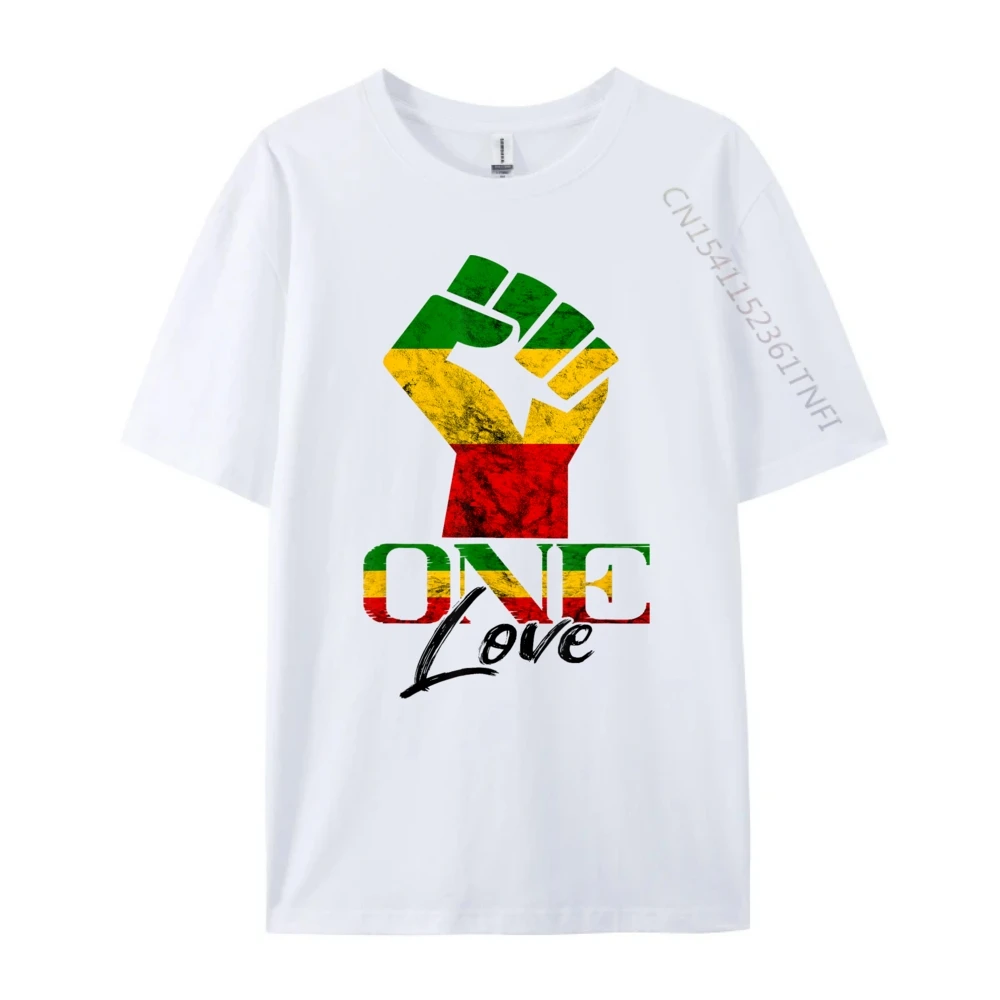 Rasta Reggae One Pride Love Slogan Short Sleeve Tops Tees Autumn O-Neck Premium Cotton Mens T-Shirt Slogan T-Shirt Latest Rasta Reggae One Pride Love Reggae Roots Handfist Reggae white