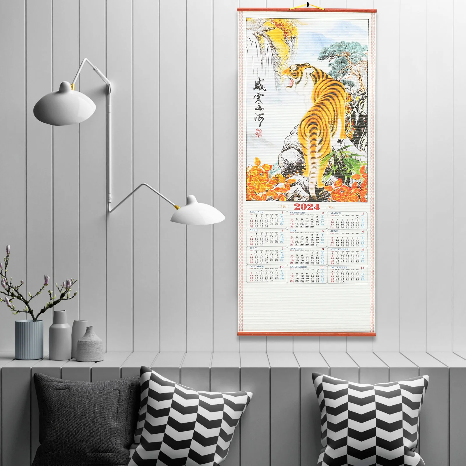 

Chinese Wall Scroll Calendar 2024: Dragon & Auspicious Picture for Home & Office