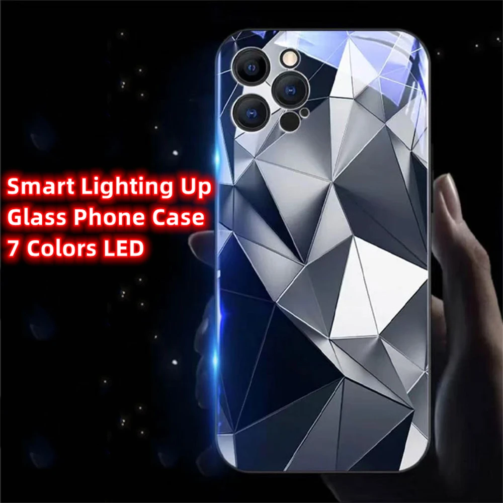 

Silver Rhombus Pattern LED Light Up Case Glass Luminous Back Cover For Samsung S24 S23 S22 S21 S20 FE Note 10 20 Plus Ultra A54