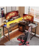  LISM L-Shaped Gaming Computer Desk with Monitor Stand, Carbon Fiber 