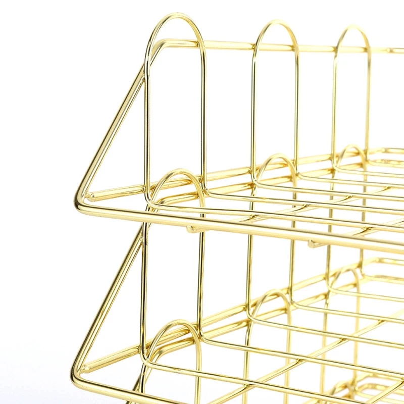 Simple Trending Stackable Office Desk Supplies Organizer Desktop File Document Letter Tray Holder Rose Gold Golden Color D5QC