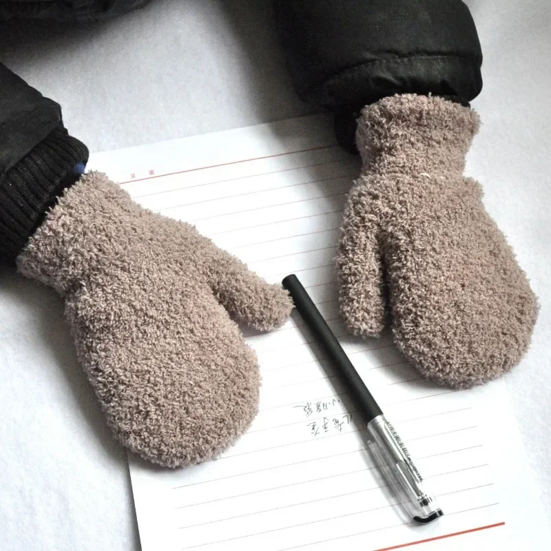 New Warm Kids Mittens for Boy Girl Simplicity Fashion Solid Color Children Gloves Autumn Winter Furry Warm Mittens