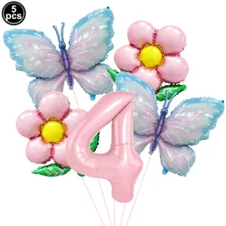 Pink Butterfly Balloon Set - 32 - inch Foil Number Balloons for Birthday or Baby Shower Decor (Iridescent)