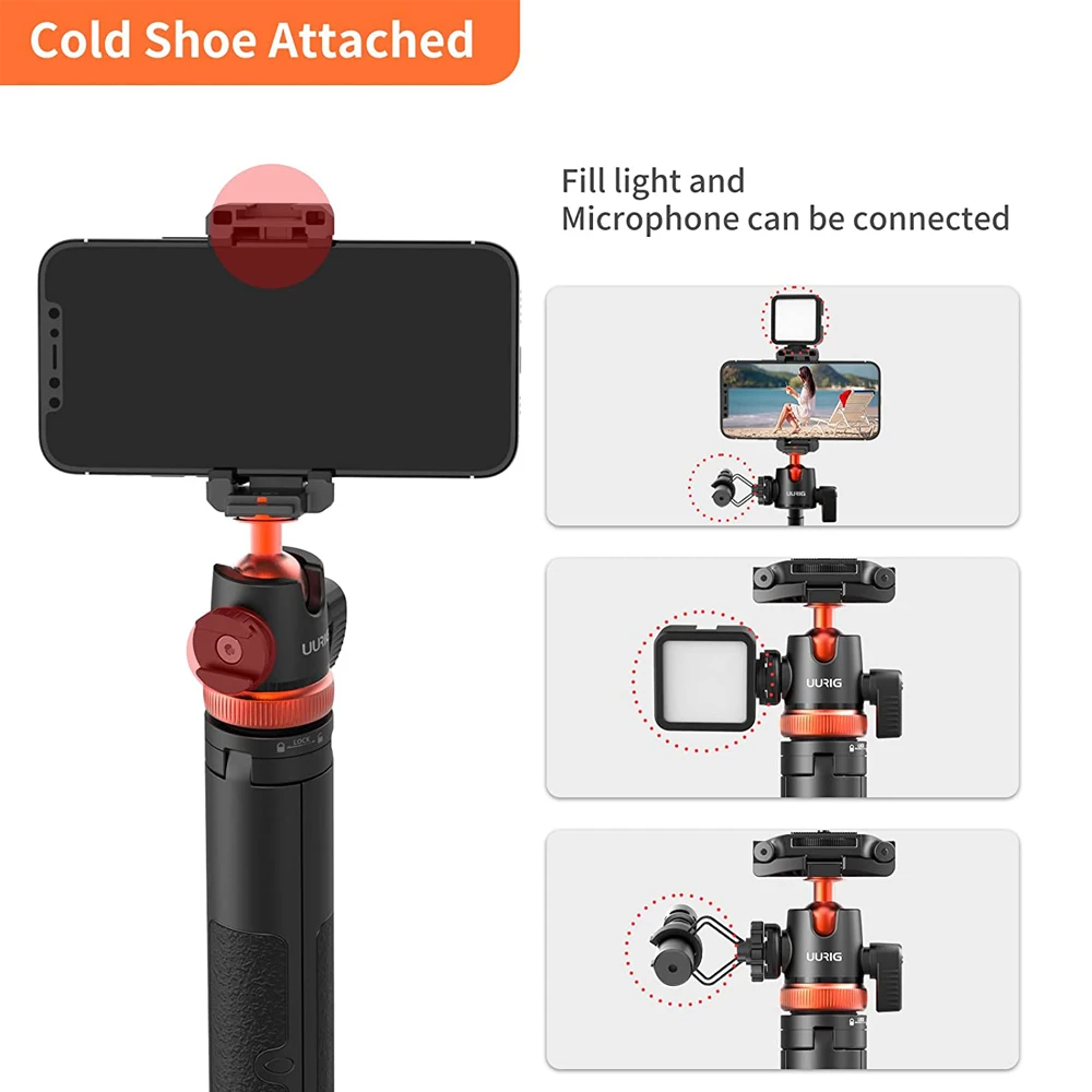 UURIG TP-02 Selfie Stick Tripod Stand with Flexible Ball 130cm Max.Height 1/4 ''Screw Connection for Smartphone Camera Vlog Live