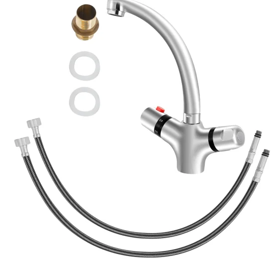 Hochwertiger Küchen-Thermostatmischer aus Messing mit Chrom-Finish, Küchenarmatur, Waschtischarmatur, Badarmatur, 360° drehbar ° Drehbar – Detail 12