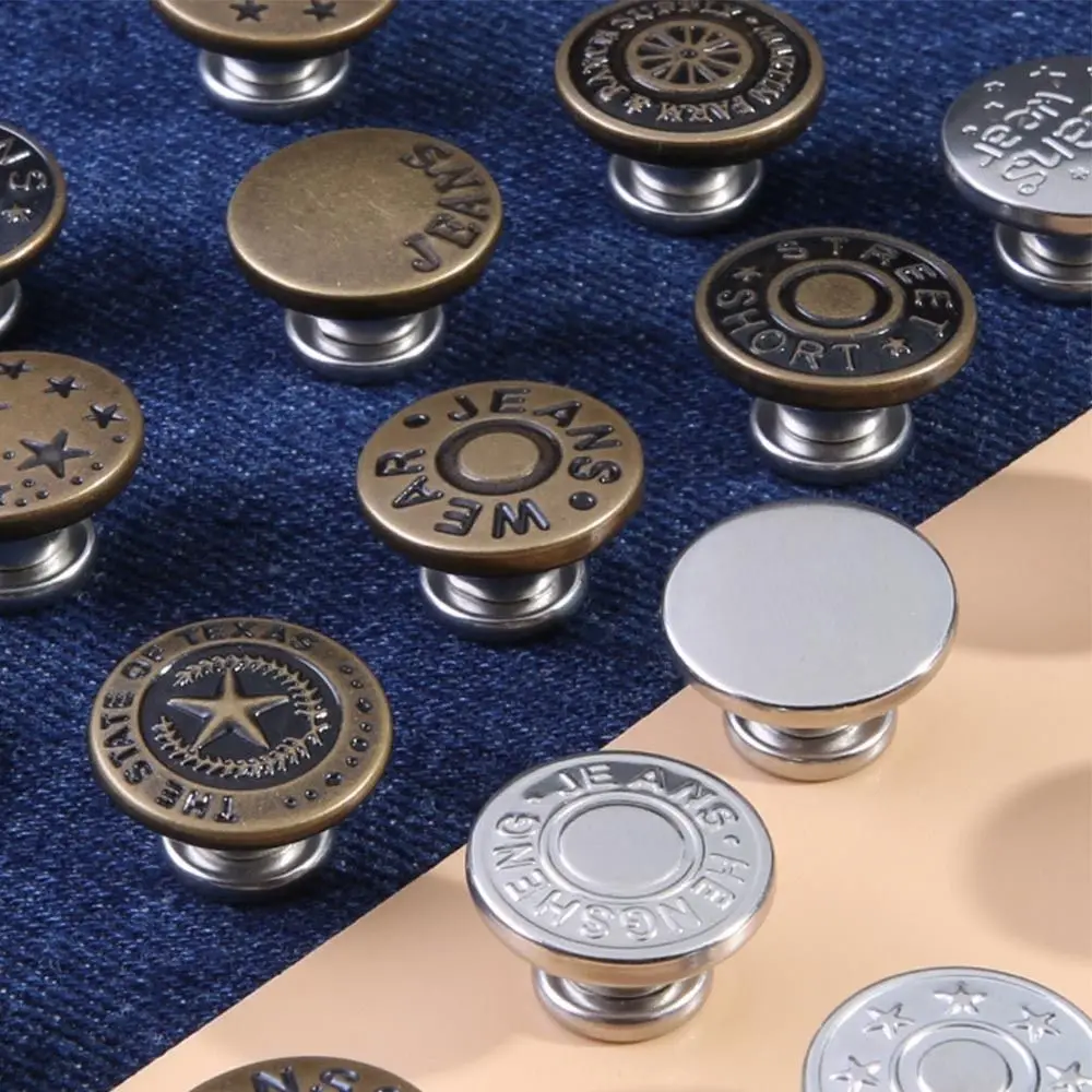 5 Pcs Detachable Metal Buttons for Jeans No-Sewing Replacement Jeans Buttons Pants Pins Waist Adjust Nail-Free Button DIY