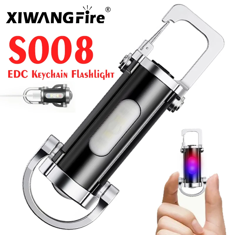 Rechargeable Mini EDC Keychain Flashlights Multifunctional COB Work Lights Portable Emergency Light for Walking Searching Hiking