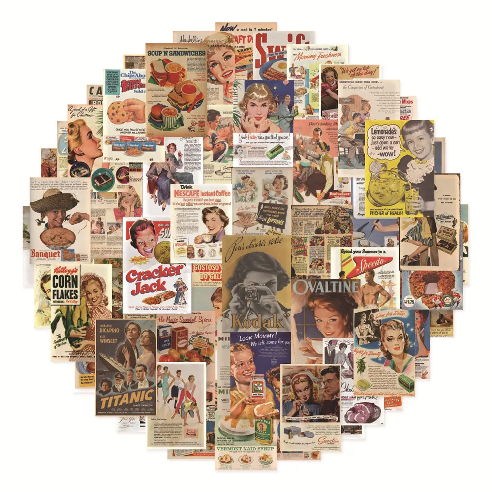 

10/30/50pcs European American Retro Poster Journal Stickers Luggage Notebook Ipad Computer Skateboard Journal Stickers Wholesale