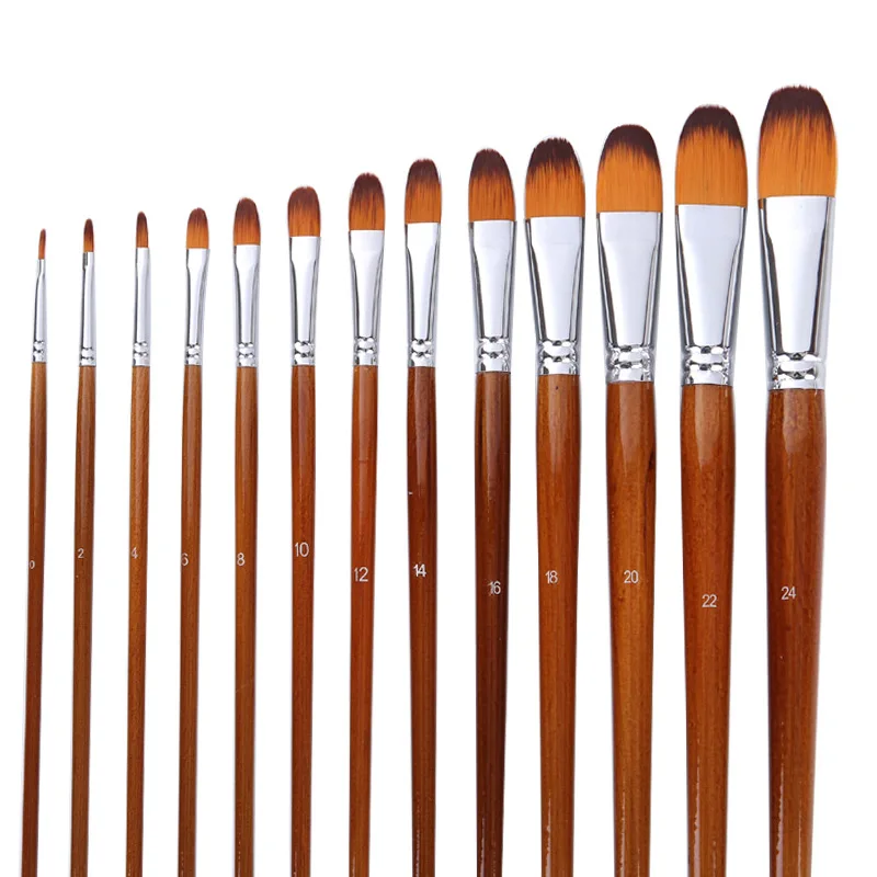 13pcs Filbert Artist Paint Brushes Set Nylon Hair Long Wood Handle Paintbrush for Oil Acrylic Watercolor Gouache Art Supplies