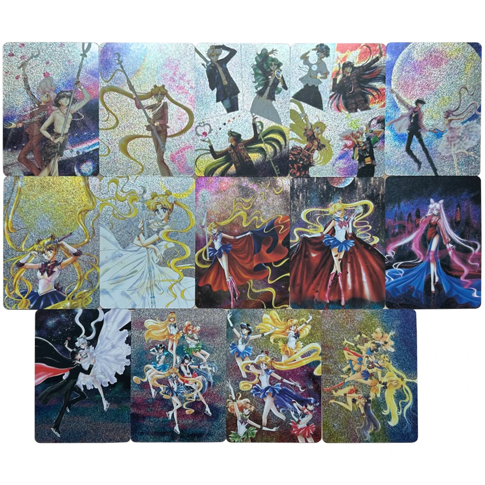 14Pcs/set Diy TTsukino Usagi Chibiusa Mizuno Ami Original Painting Double-Sided Flash Card Classic Anime Collection Cards Toy