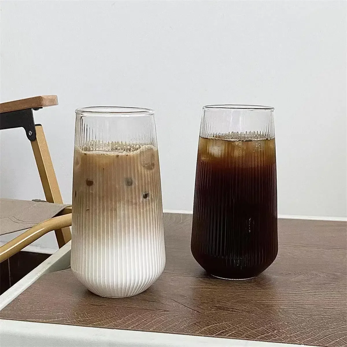 500ml Coffee Glass Cups Heat-Resistant Clear Rib Vertical Stripes Tea Mug for Drinking Milk Beer Wine Juice Tumblers Set Gift