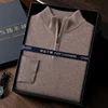 100% Goat Cashmere Men Mock-neck Sweater Zipper Pullovers Autumn Winter Thick Classical Solid Loose Knitwear Korean Men Clothes 6