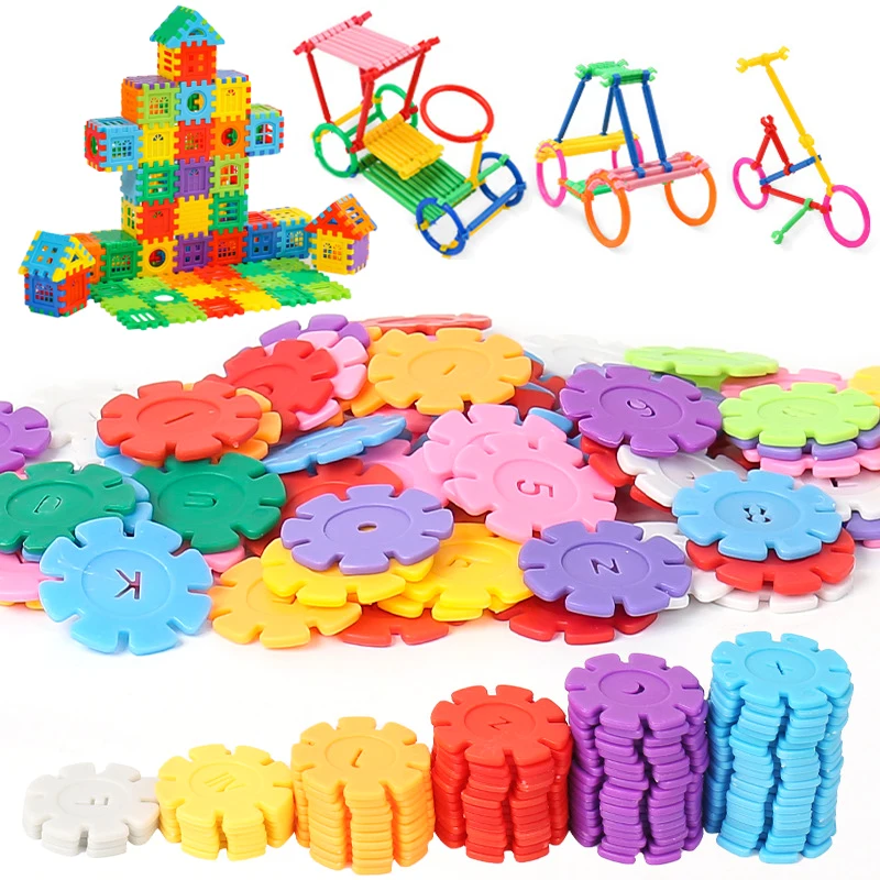 Children House Building Blocks Toys Plastic Rod Snowflake Early Education Puzzle Learning Toy Boys Girls Birthday Gifts TMZ puzzle toys building blocks toys