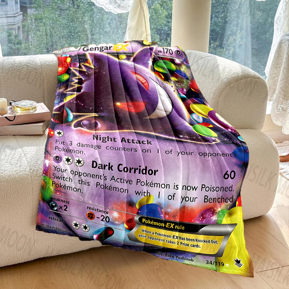 6 Sizes Pokémon Card Gengar Printed Blanket Flannel Fluffy Soft Blanket for Adult Sofa Bed Car Travel Camping Picnic for Gits 4