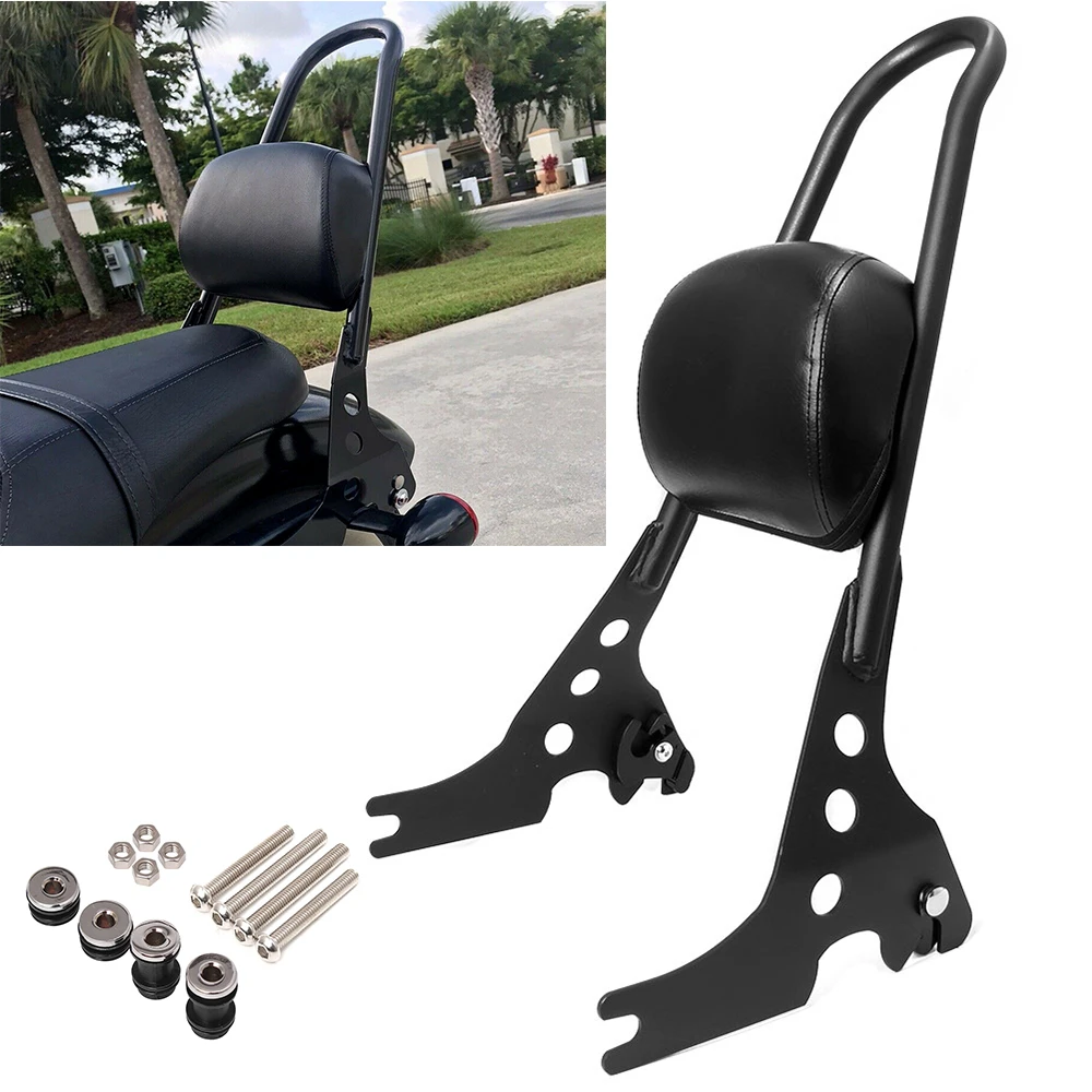 Motorcycle Black Detachable Passenger Sissy Bar Backrest Pad For Harley