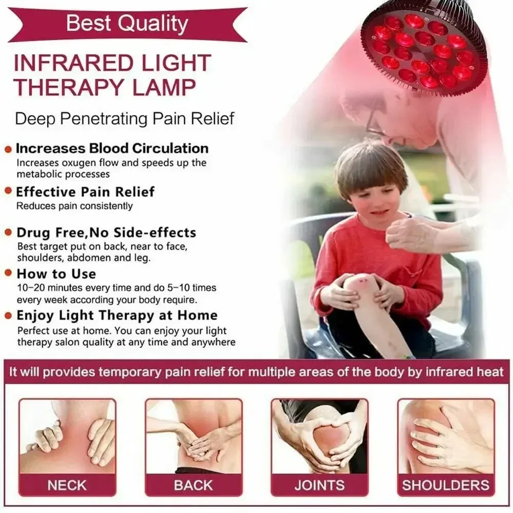 Red Light Therapy Lamp 54W LED Bulb Infrared Physiotherapy for Skin Care Fatigue Relief 660nm&850nm Combo Upgrade Dual Chips