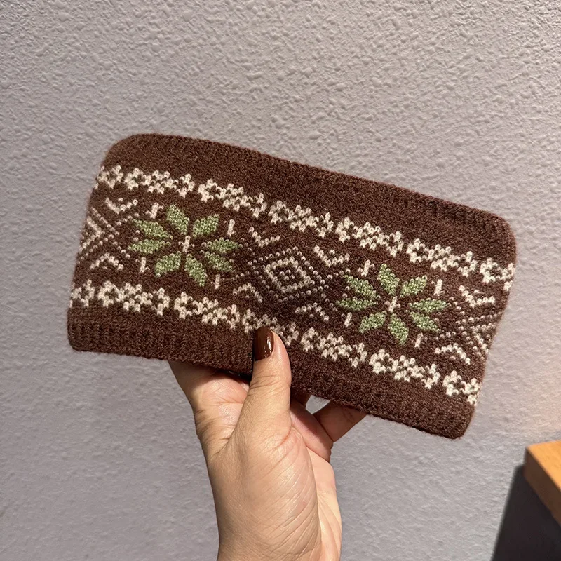 Französisches Jacquard-Strick-Haarband, verdickte warme Haarbänder, warmes, ohrschützendes, ausgehöhltes Haargummi für Herbst und Winter – Detail 8
