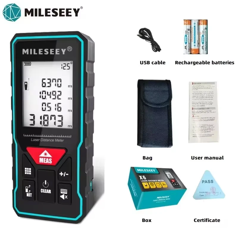 Mileseey Professional Laser Rangefinder X5/X6 40M 60M 80M 100M Rechargeable Digital Precision Distance Meter Tape Measure