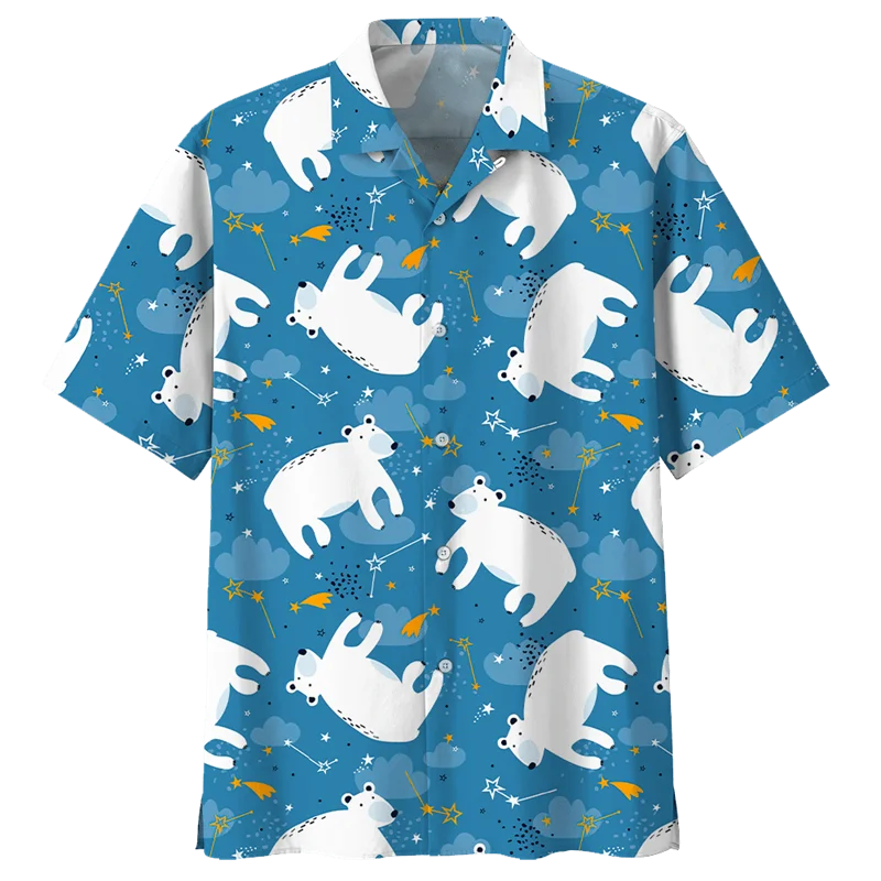 

Cute Polar Bear Pattern Aloha Shirt For Men 3D Printed Panda Animal Short Sleeve Loose Lapel Hawaiian Shirts Button Blouse