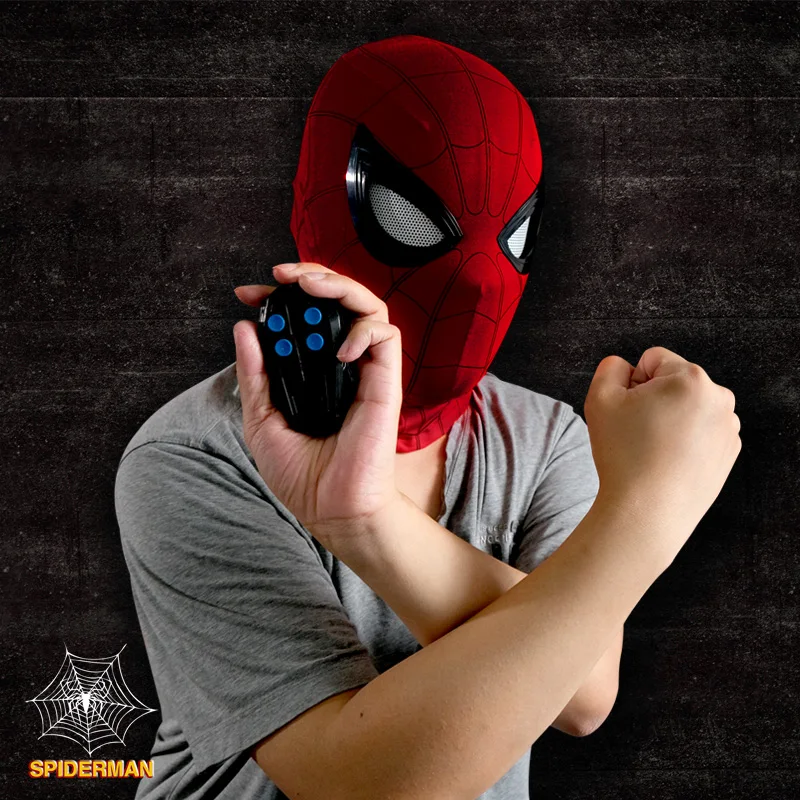 MODRYER Spiderman avec Coiffures Yeux Mobiles 1/1 Wearable Masque Facial  Télécommande Électrique Casque Halloween Tête Couverte Adultes Enfants