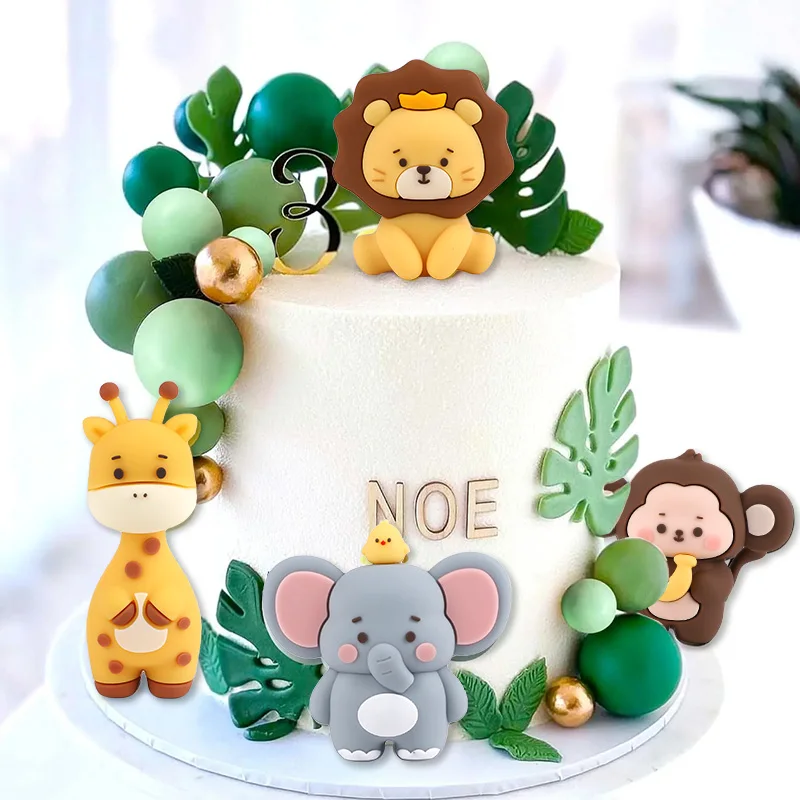 Jungle Wild Animal Birthday Cake Topper Forest Animals Lion Giraffe Kids 1st Birthday Party Cake Decoration Supplies Baby Shower