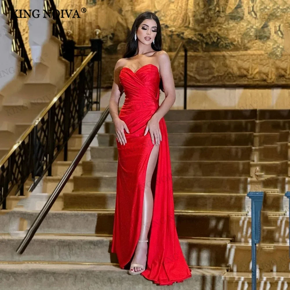 

KING Elegant Strapless Sleeveless Mermaid Evening Dresses 2024 Backless Pleat Slit Floor Length Simple Prom Dress robe de soiréé
