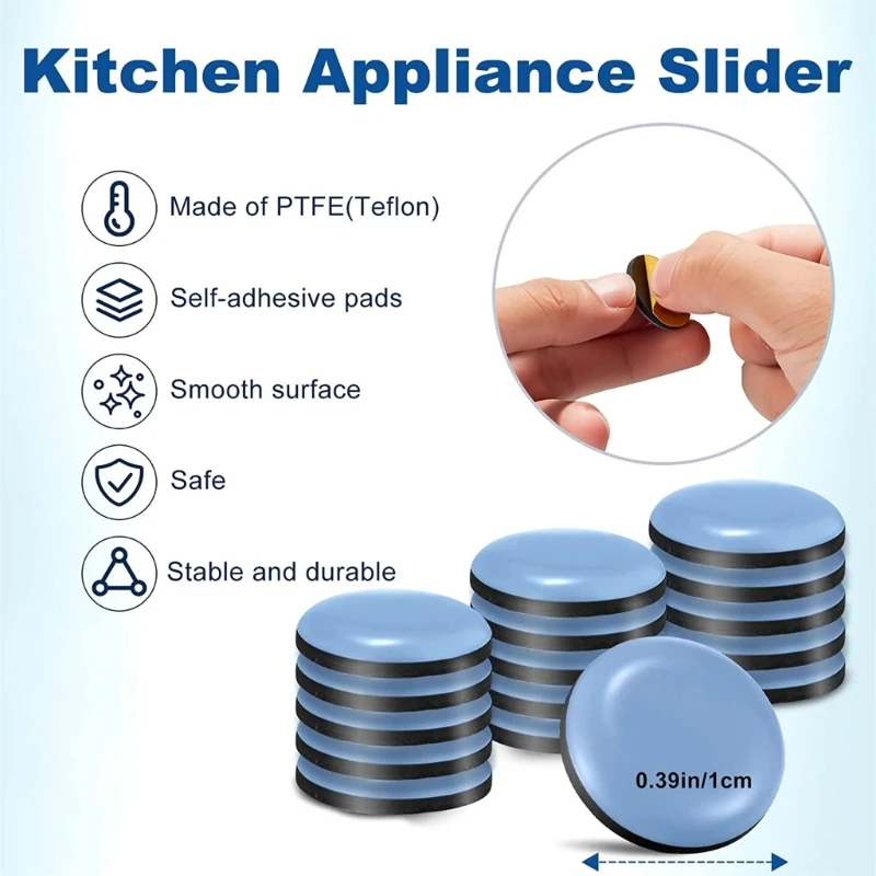 Kitchen Appliance Sliders Adhesive PTFE Sliders Kitchen Appliance Moving Pads 20 PCS for Coffee Makers Mixer Air Fryers