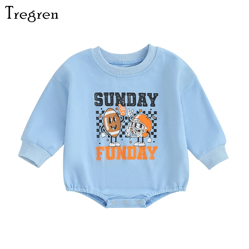 

Tregren 0-18M Newborn Baby Sweatshirt Romper Fall Long Sleeve Crew Neck Letters Rugby Print Bodysuit Clothes for Infant Girl Boy