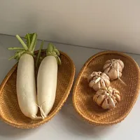 Oval Shape Rattan Storage Basket Handmade Wicker Material Fruit Display Basket Breathable Curved Design Woven Bread Basket 3