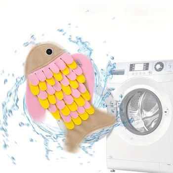 Baisher Suede Cat Snuffle Mat, Interactive Slow Feeder Fish Puzzle Toy, Durable Enrichment Mat for Cats, Machine Washable Fu 5