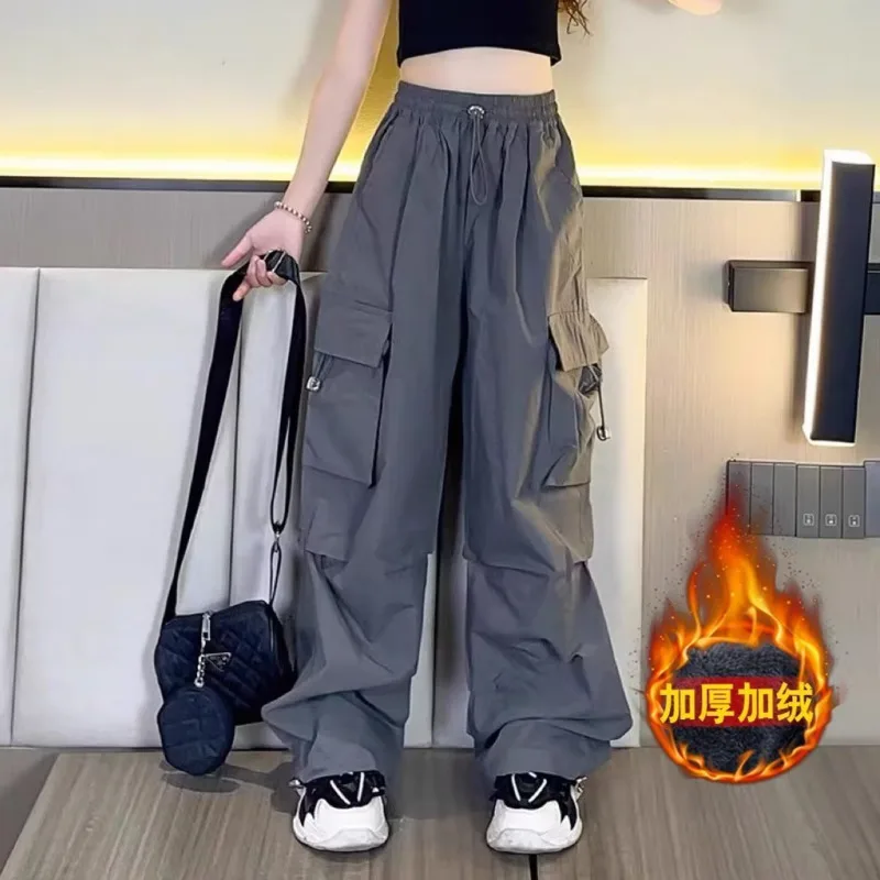 Рабочая одежда для девочек, брюки, Новые повседневные уличные танцевальные Спортивные Универсальные свободные модные осенне-зимние длинные брюки с добавлением бархата