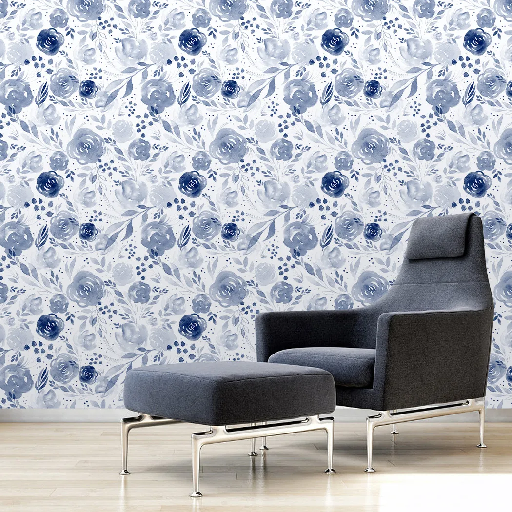 Royal Blue Floral Wallpaper
