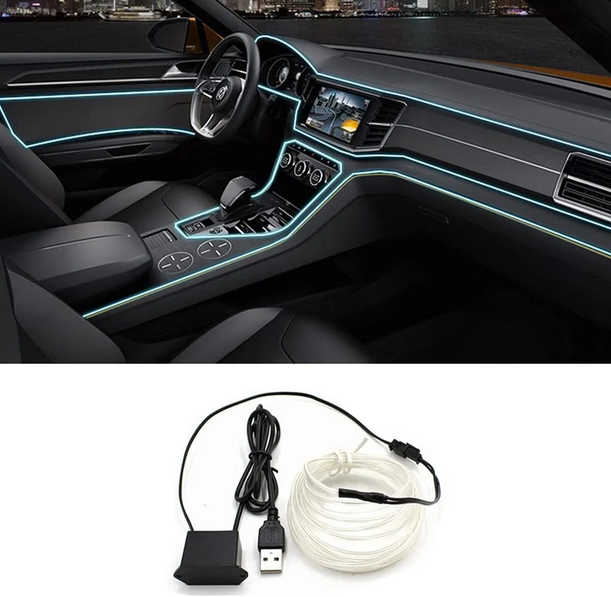 LED Car Interior Ambient Neon Light Strip - Flexible USB-Powered Decoration Lighting