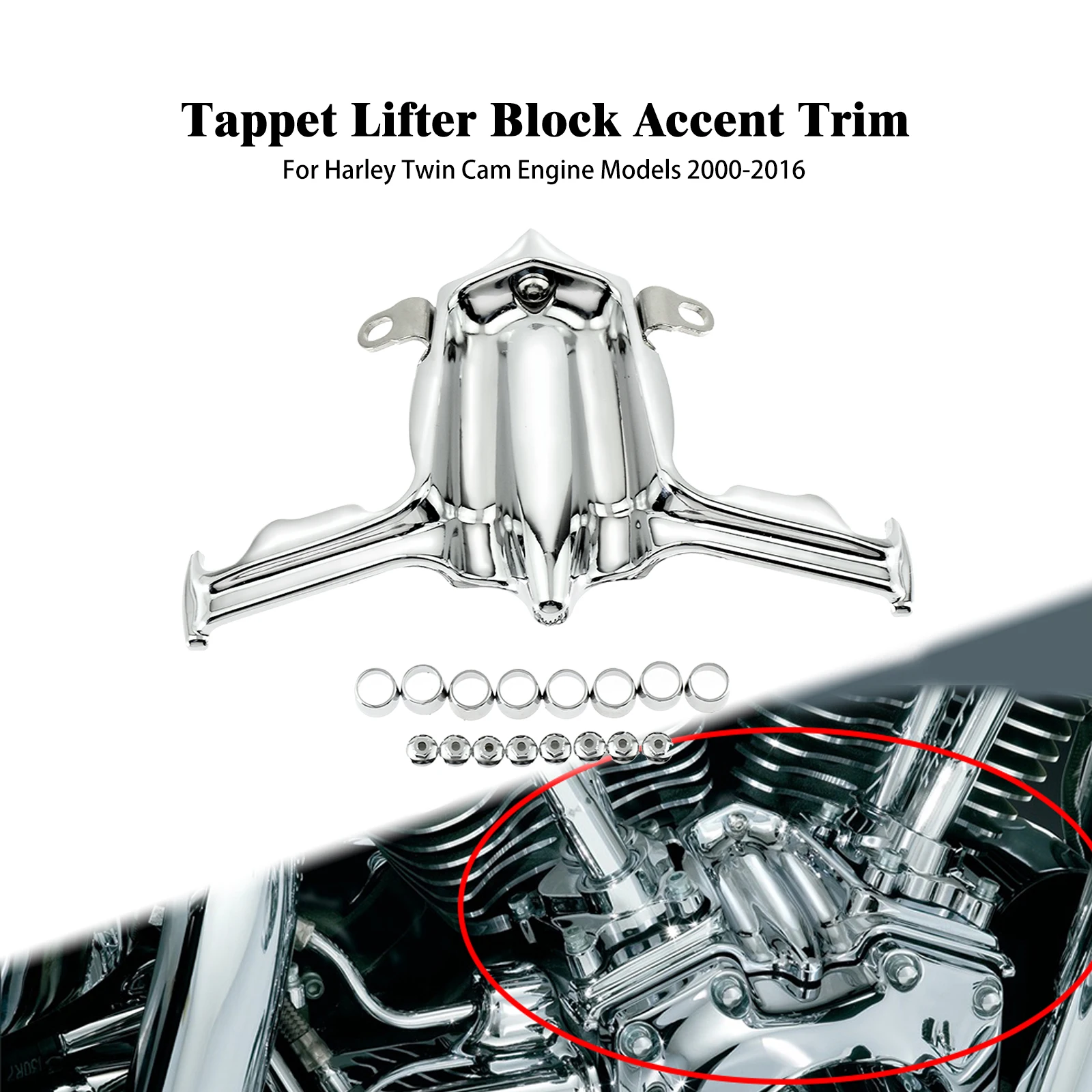 Motorcycle Chrome Tappet Lifter Block Accent Trim Cover For Harley Twin