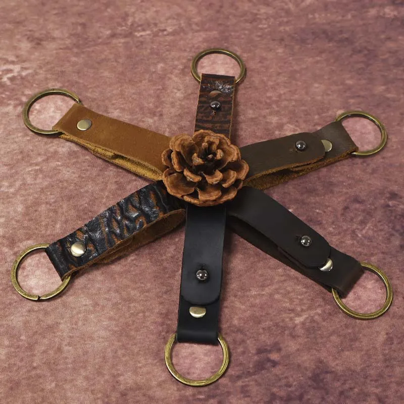Genuine Leather Retro Keychain for Men Two Ways to Wear Handcrafted and Simple Multiple Creative Keychains key organizer