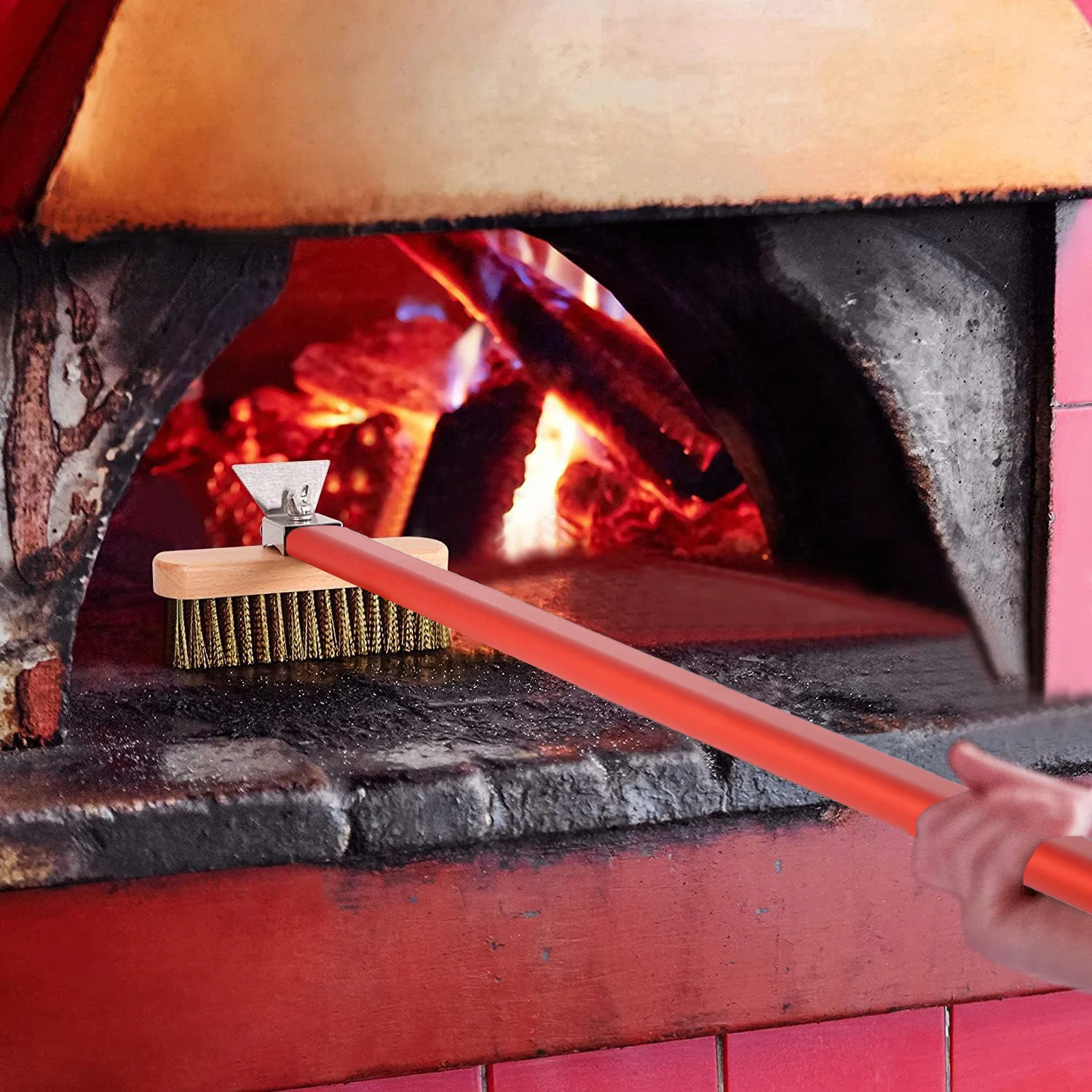Pizza Oven Copper Brush with Scraper 40 inch Household Grill Cleaning Brush with Aluminium Detachable Long Handle oven cleaning brush