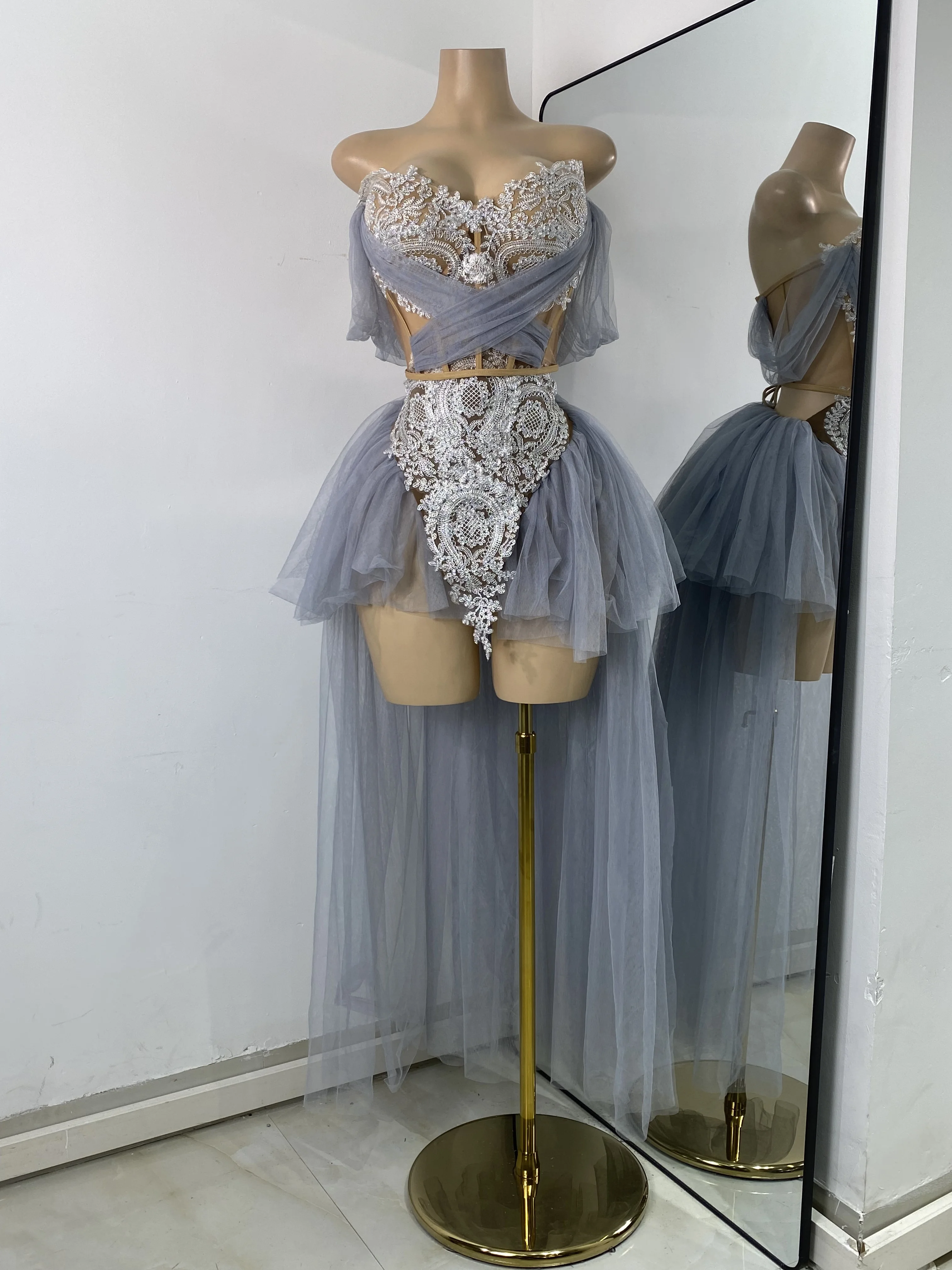 Sexy Top Skirt Mesh Designer Women's Outfit Two Pieces Backless Evening  Party Birthday Dress Nightclub Stage Performance Costume - AliExpress  200000345