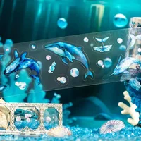 1Roll 2M Whisper Marine Life Material Backing daily Stickers Sea Shimmer Adhesives Supplies Tape Roll PET Deep Scrapbook 50mm*2m 1